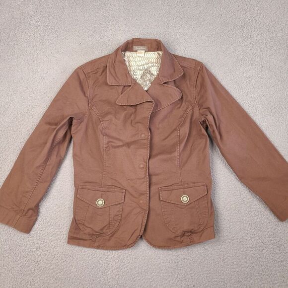 Tommy Bahama‎ Jacket Womens Large Brown Snap Button Coat Cotton Blend - Picture 1 of 13